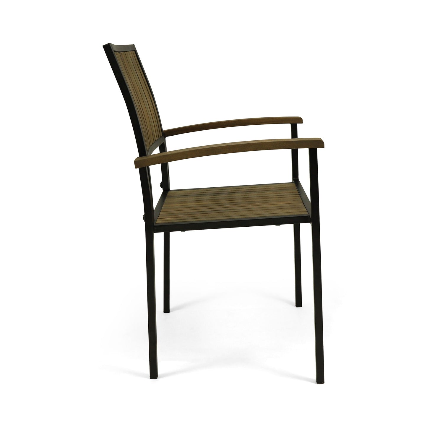 Vermilion Outdoor Dining Chair With Vertical Slat And Wooden Arm