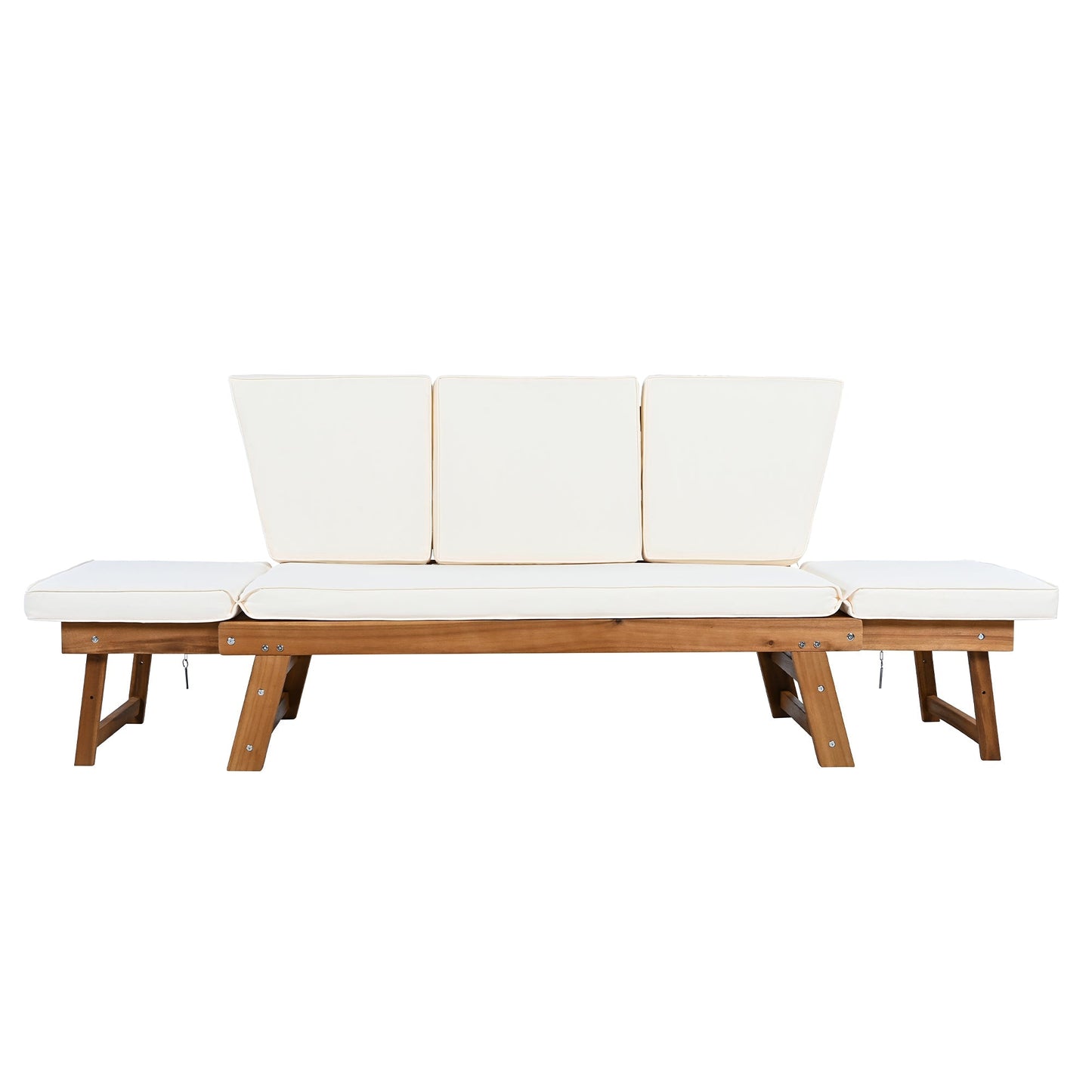 Topmax Outdoor Adjustable Patio Wooden Daybed Sofa Chaise Lounge with Cushions