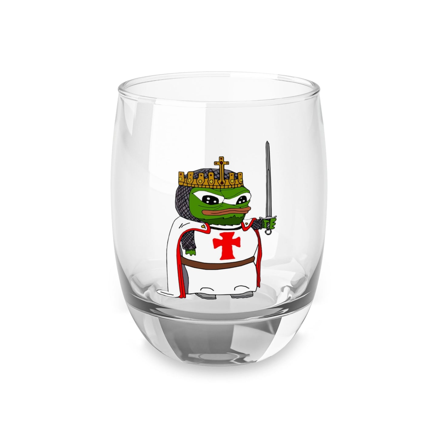 Pepe the Crusader Knight Whiskey Glass - Deus Vult Rocks Glass - 4LibertyShop.com