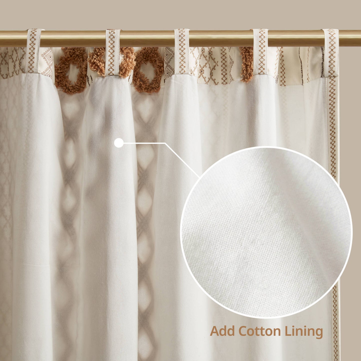 1 PC 50x84' Cotton Printed Window Panel with Chenille Stripe and Lining