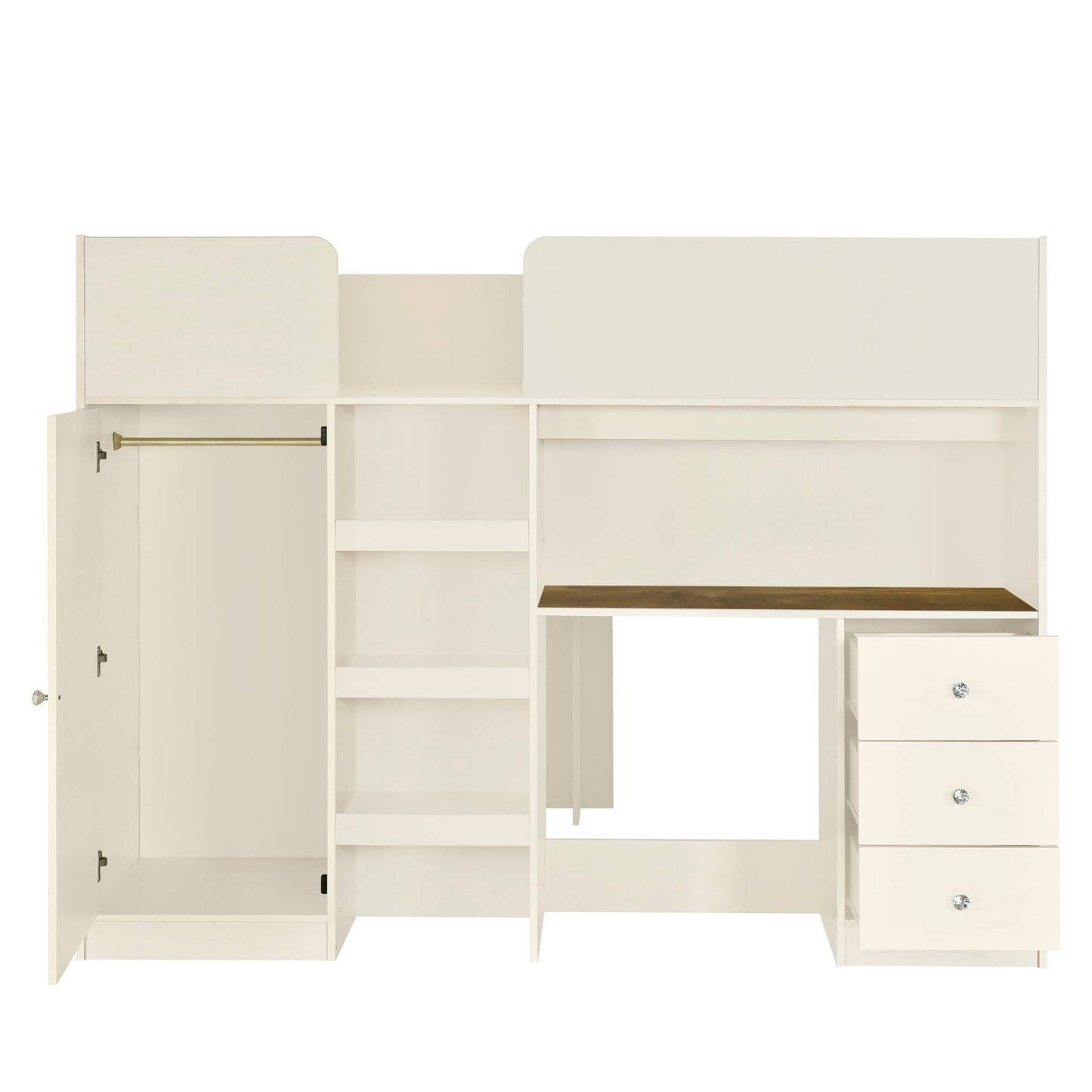 Loft Bed With Built In Wardrobe, Desk, Shelves, And Drawers