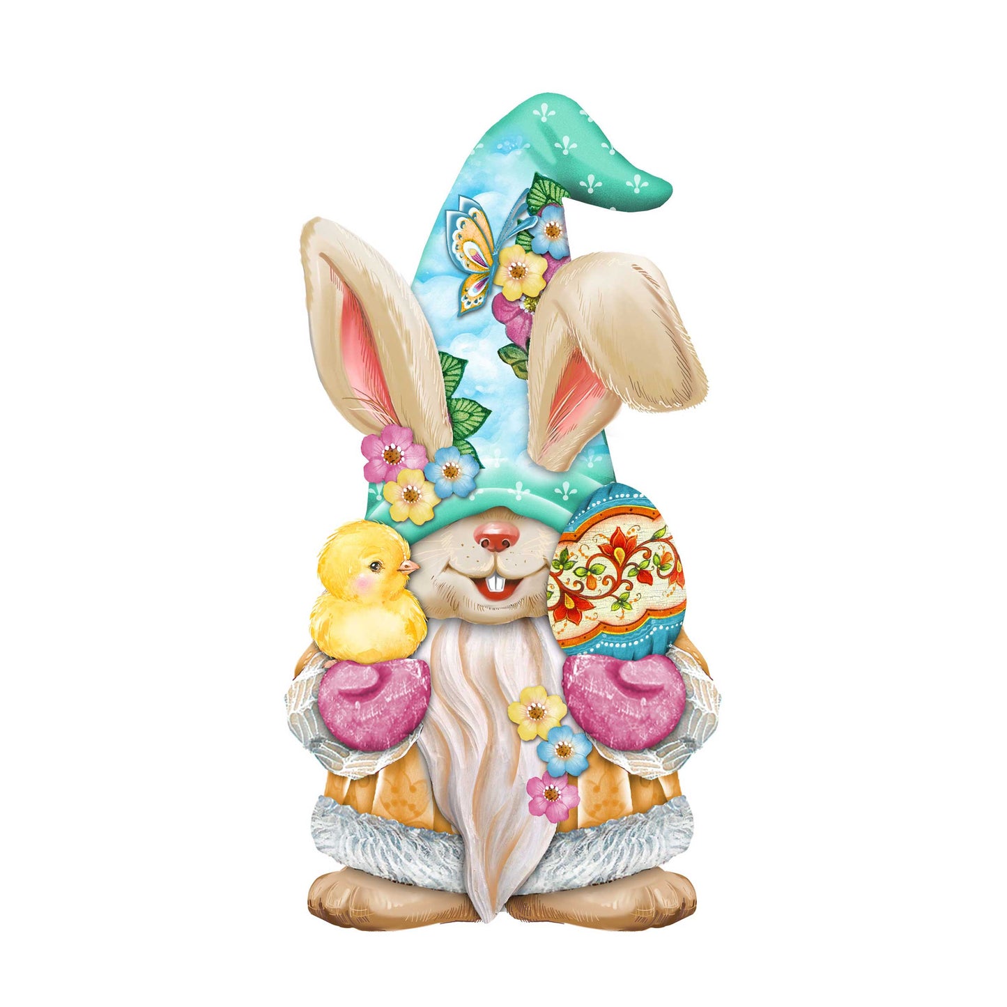 Easter Egg Bunny Gnome with Chick Wooden Door Hanger Wall by G. DeBrekht - Easter Spring Decor - 8611017H
