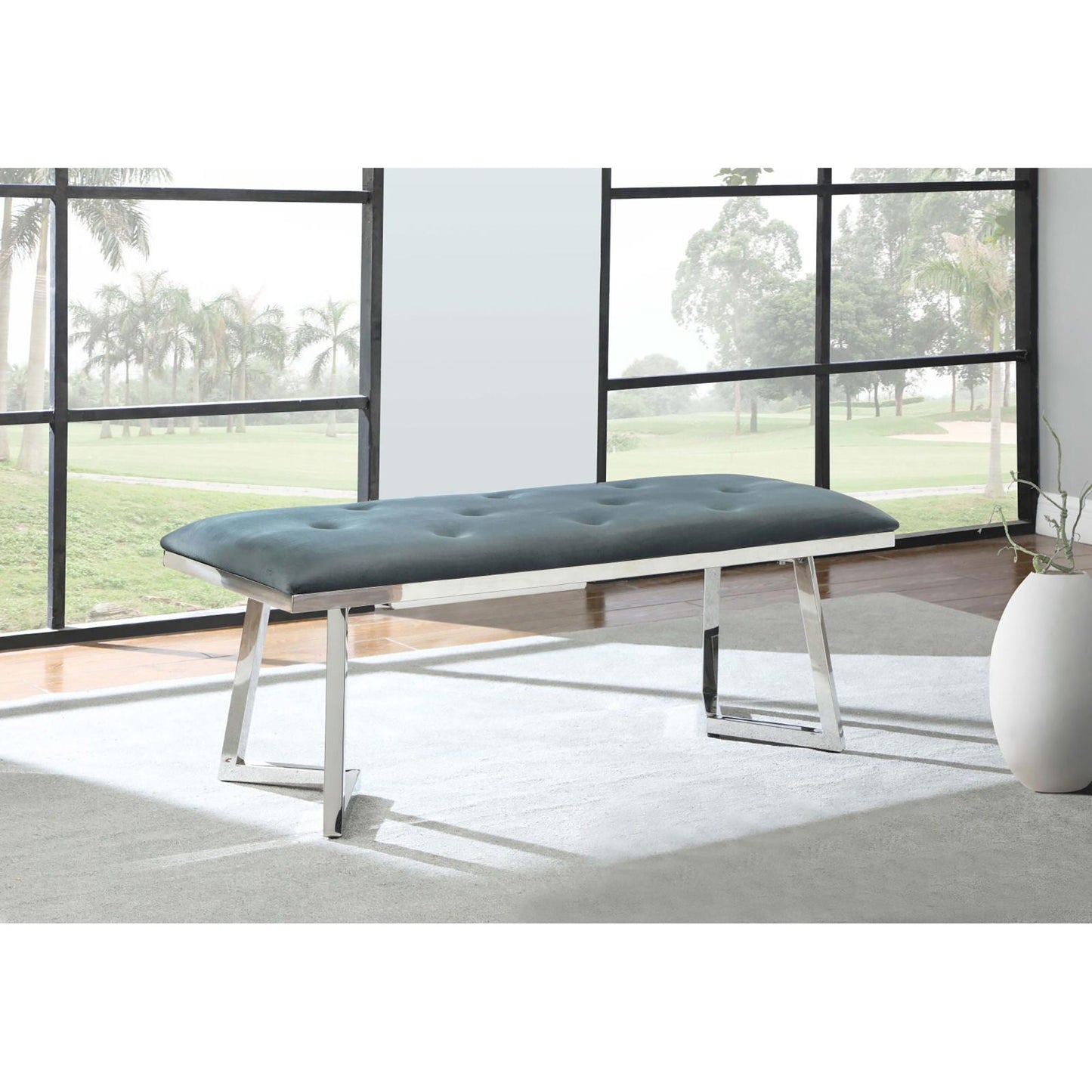 Upholstered Tufted Bench - Gray