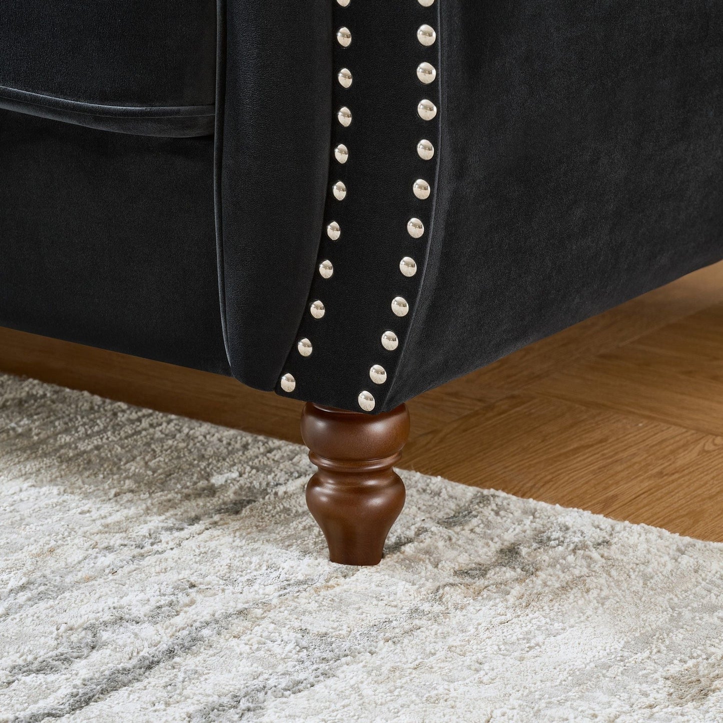 Chesterfield 3 And 2 Seater Upholstery Sofa With Roll Armrest & Nailhead Fabric Couch