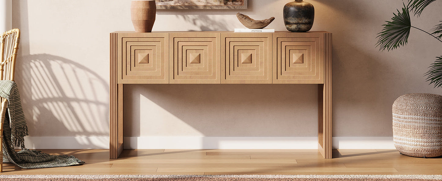 Geometric Carved Console Table with Soft-Close Drawers