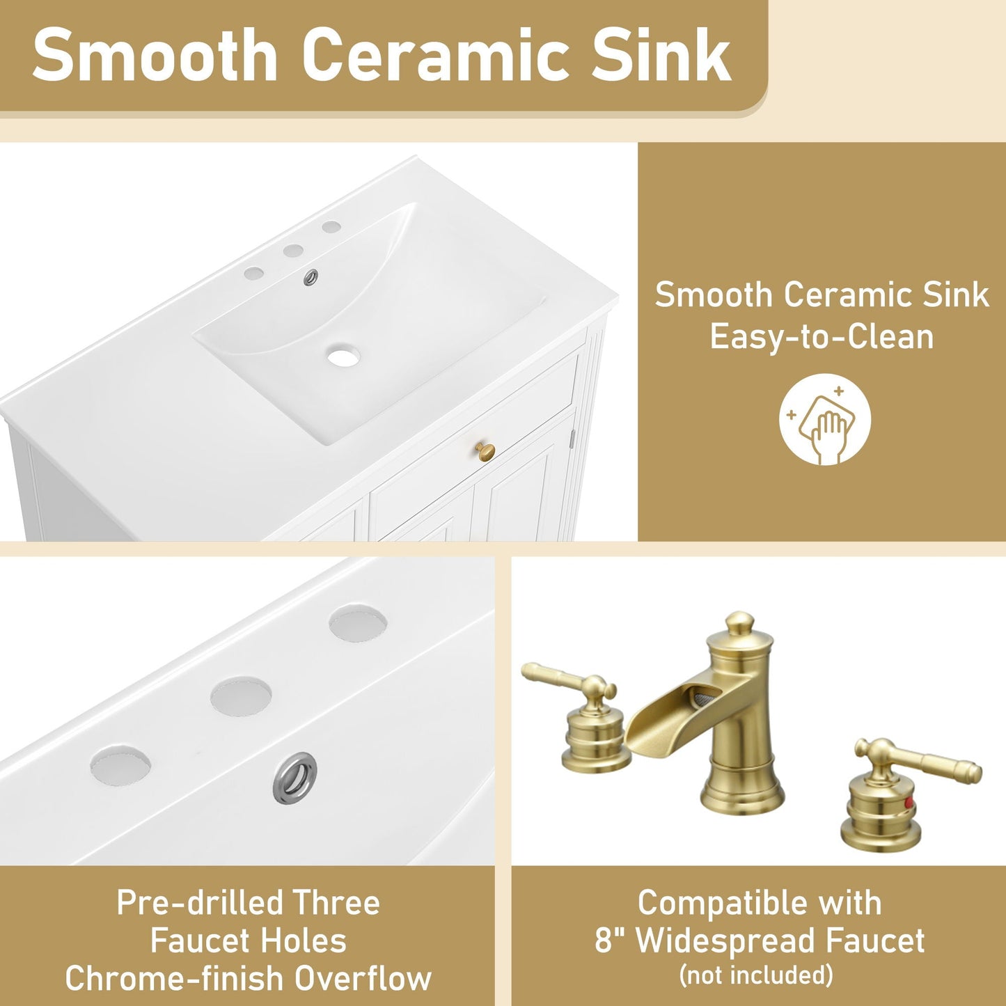 Modern Bathroom Vanity With Ceramic Sink, Freestanding