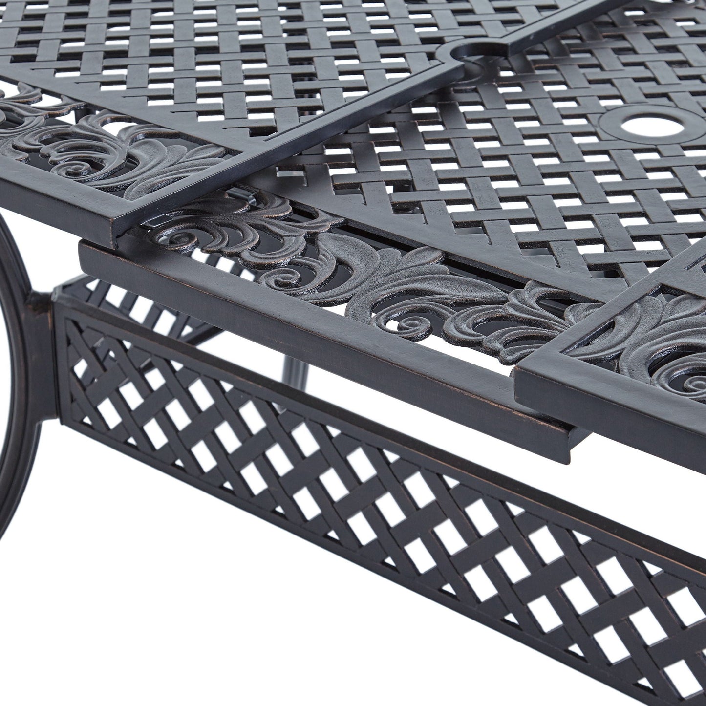Outdoor Extendable Aluminum Dining Table With Patterned Table Top And Curved Legs - Copper