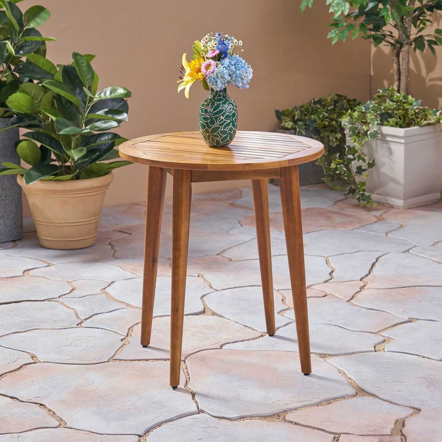 Stamford Modern Outdoor Bistro Table with Water-Resistant Teak