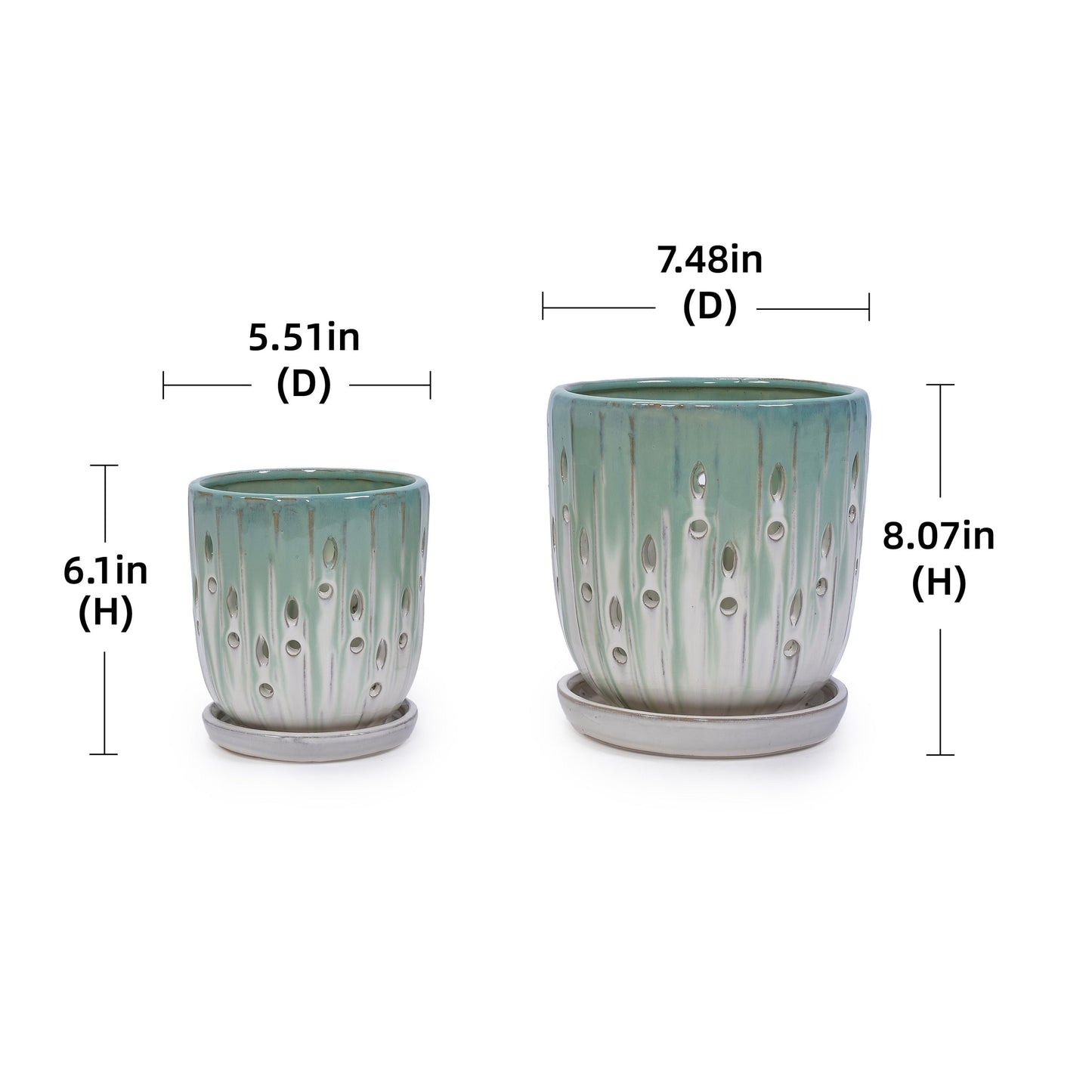 Set of 2 Ceramic Flowerpots with Drainage Hole