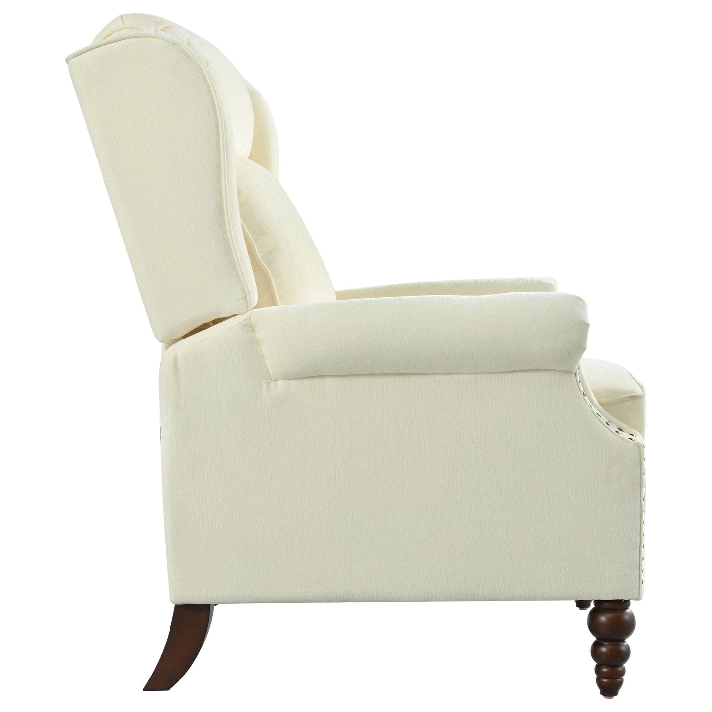 Push Back Recliner Chair Upholstered With Classic Wing Back And Solid Gourd-Shaped Legs