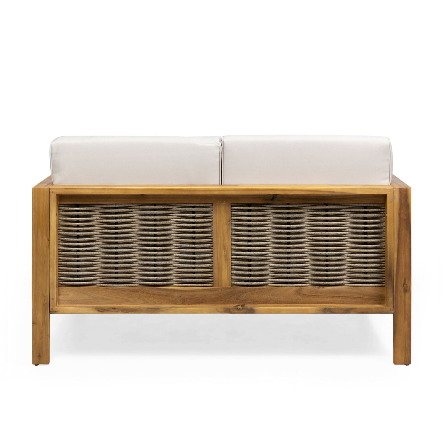 Outdoor 4 Seater Acacia Wood Chat Set With Wicker Accents And Cushions
