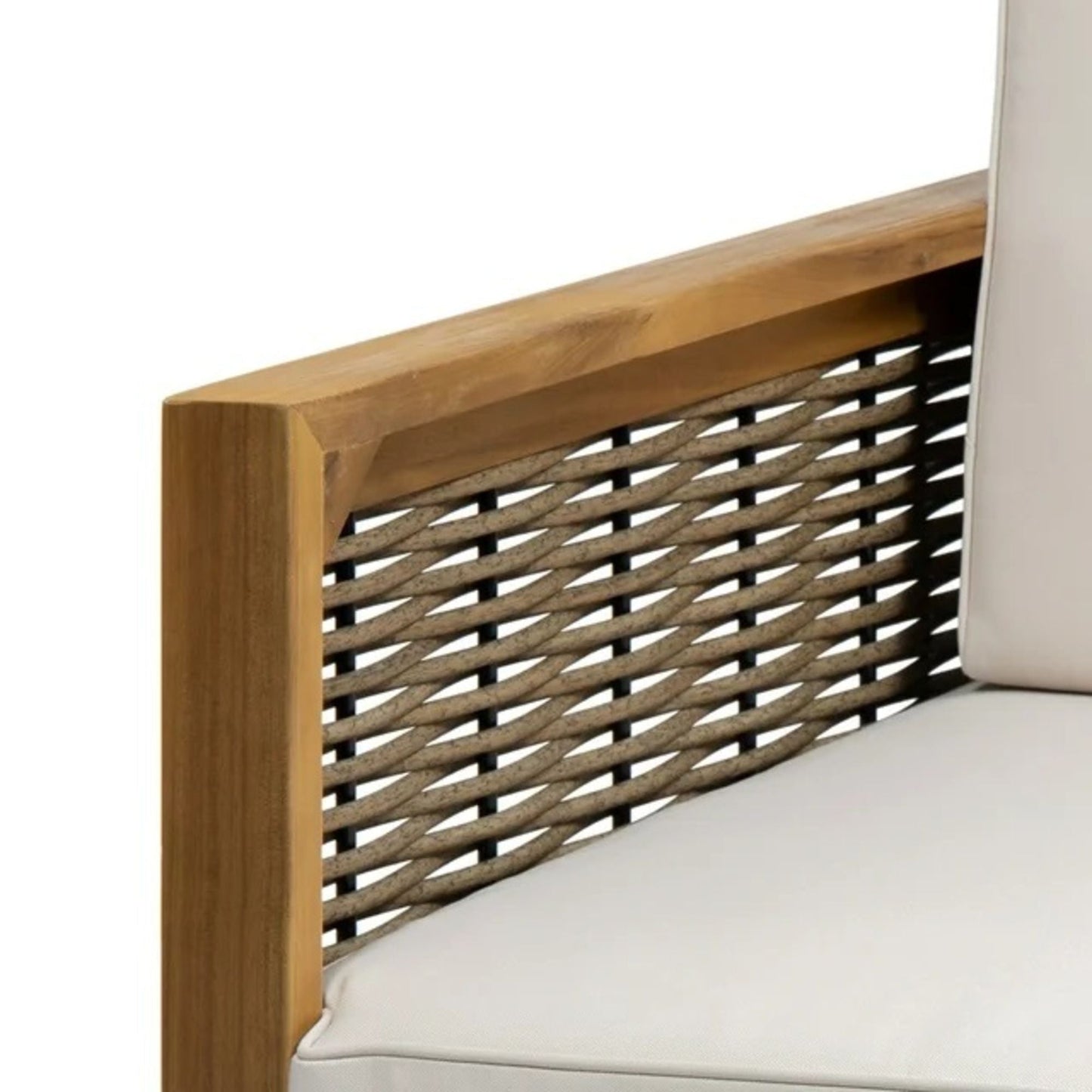 Outdoor 4 Seater Acacia Wood Chat Set With Wicker Accents And Cushions
