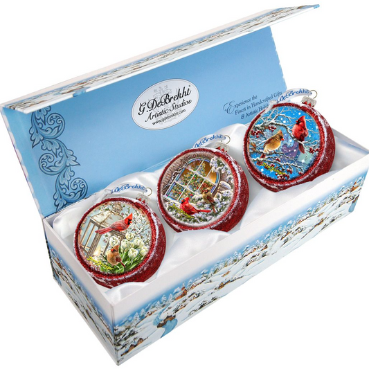 Winter Birds Glass Ornament Set of 3 by D. Gelsinger - Christmas Decor - 73746-S3-DG