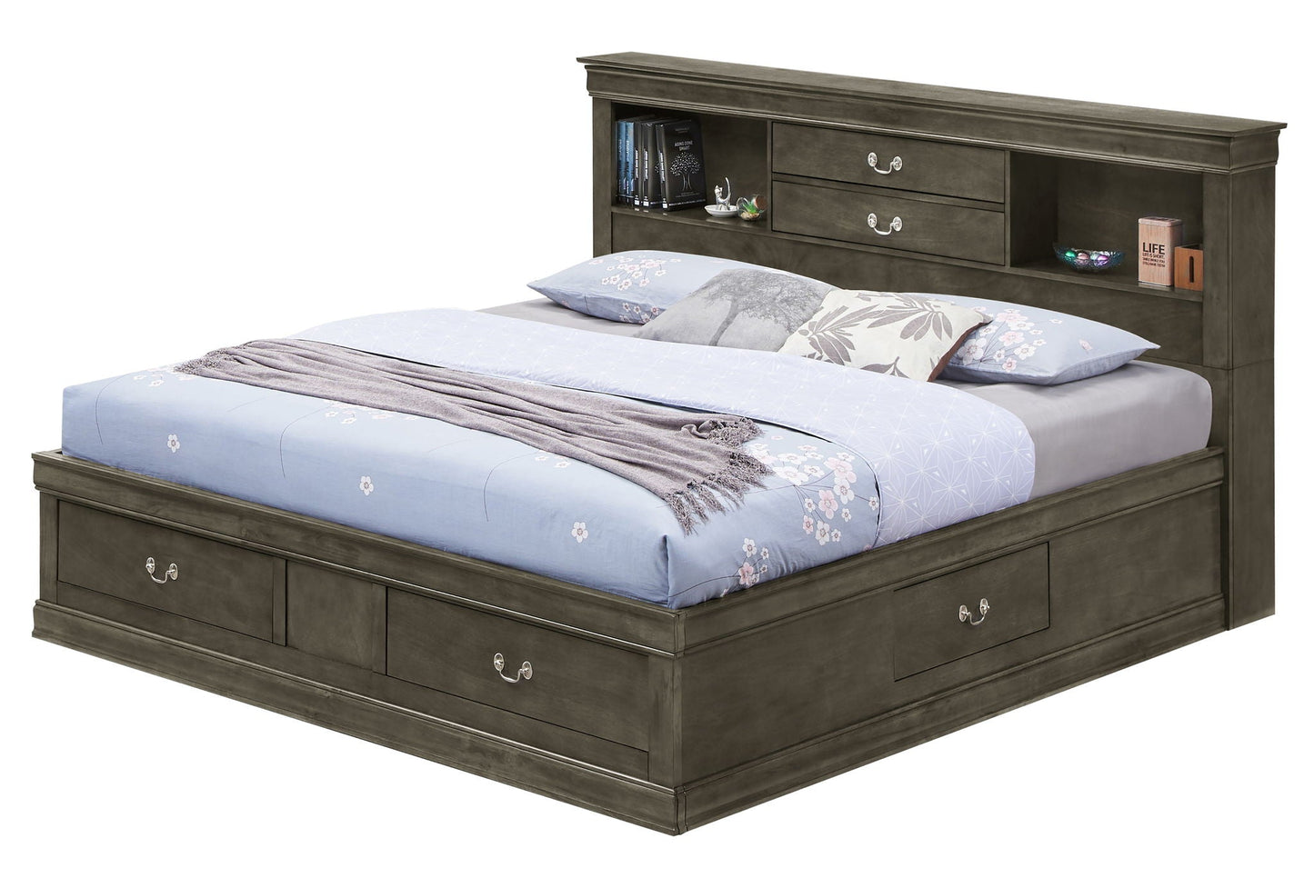 Traditional Style Bookcase Storage Bed