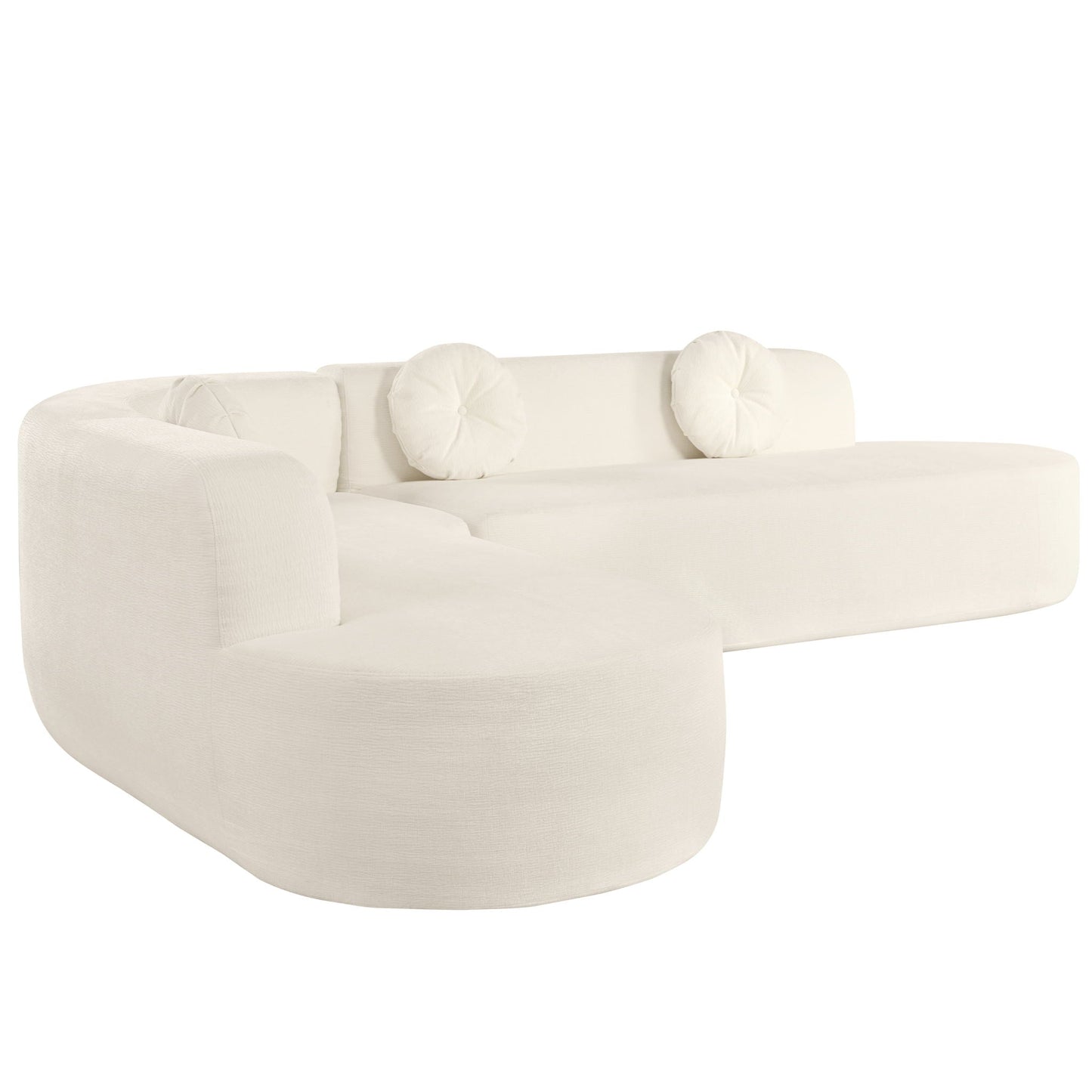 Extra Large Sectional Sofa Soft Fabric Upholstery, Elegant Curved Design With 3 Round Cushions, High-Resilience Foam