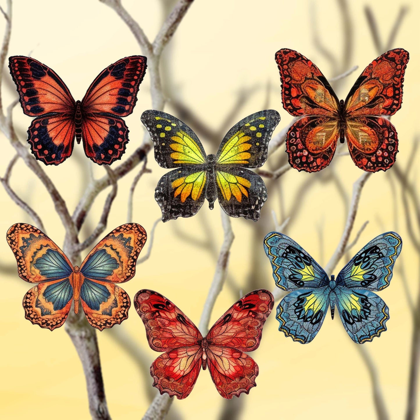 Summer Butterfly Clip-On Eco Wood Decorative Ornaments Set of 6 by G. Debrekht - Christmas Decor - 8090012-1C-S6