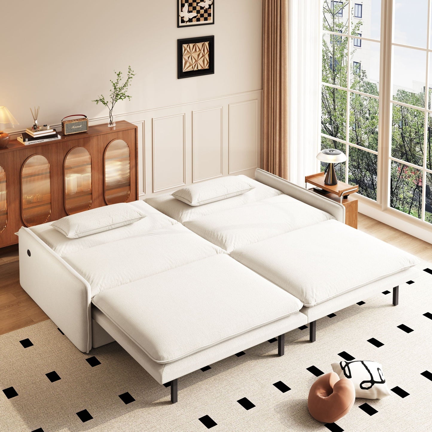 4 Seat Convertible Sleeper Sofa Bed, Modern With Storage