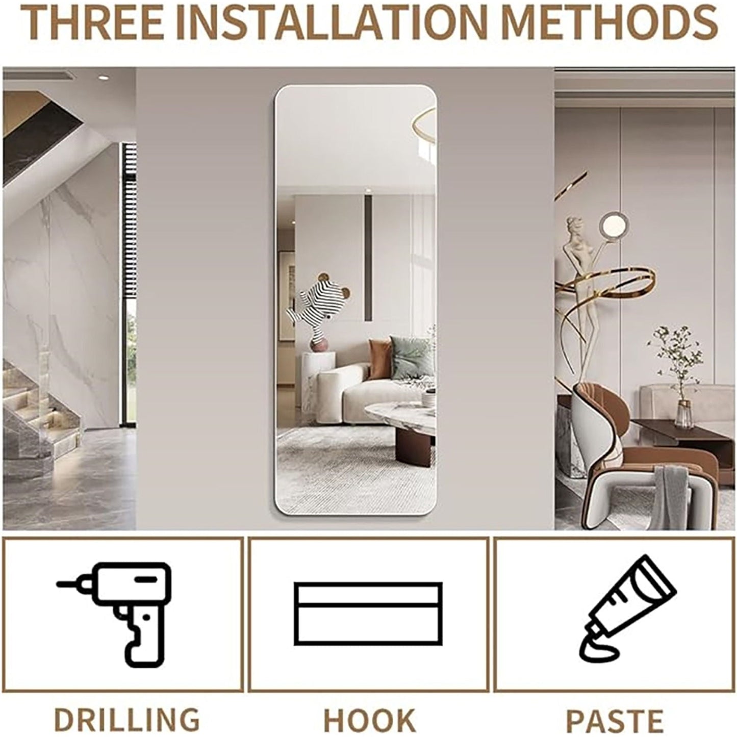 Full Body Round Corner Mirror For Living Room Bedroom Cloakroom High Quality 5Mm Explosion Proof Glass - Silver / Clear