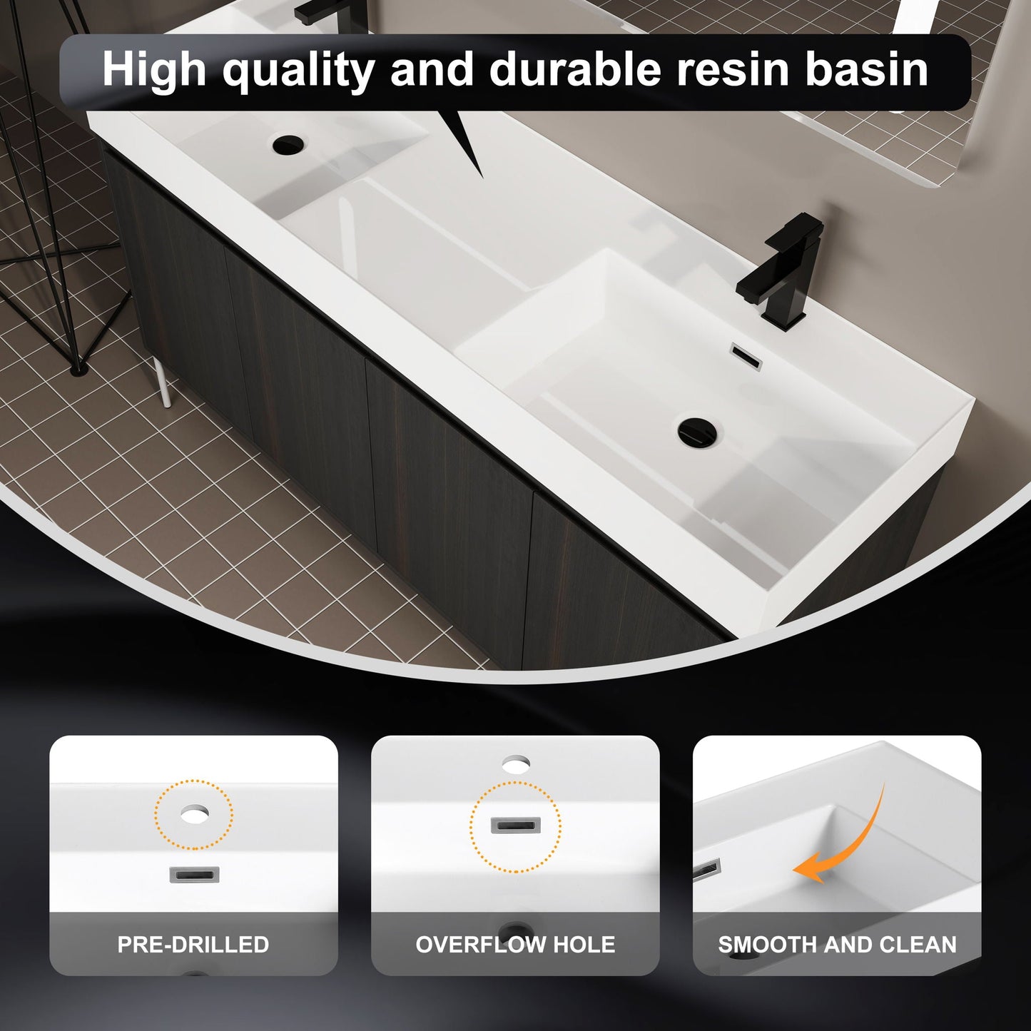 Freestanding Bathroom Vanity With Resin Sink And Storage Cabinet