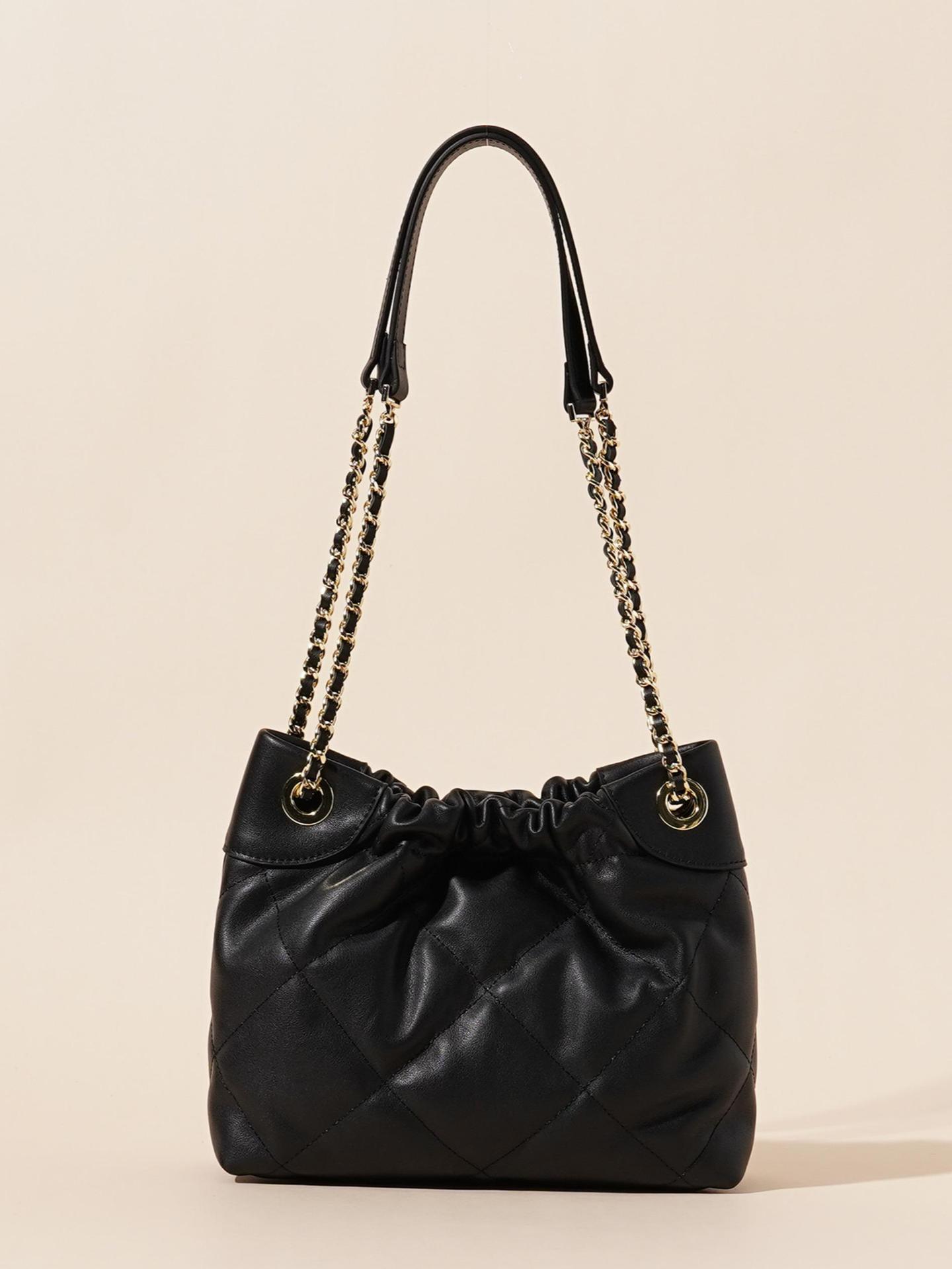 Genuine Leather Pleated ShoulderCrossbody Bag With Chain Strap