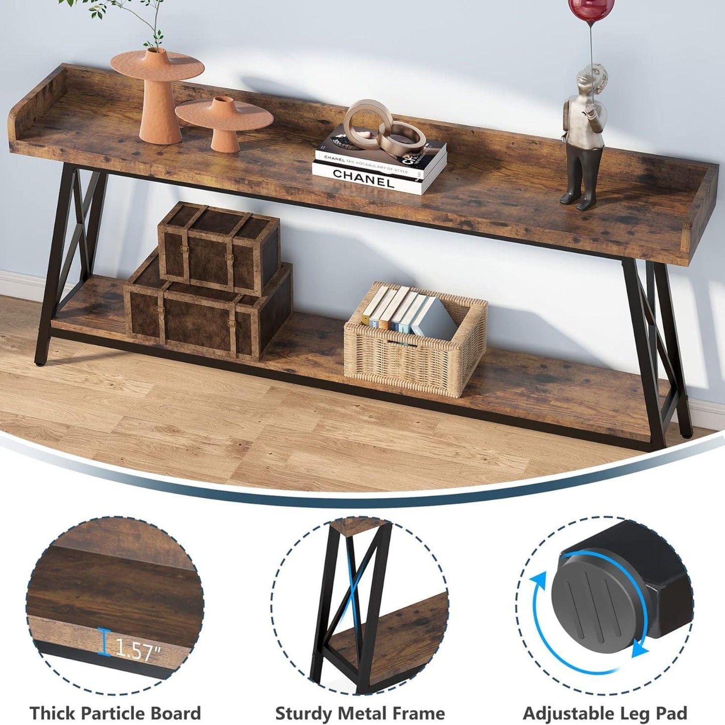 Extra Long Console Table For Living Room - Rustic Brown