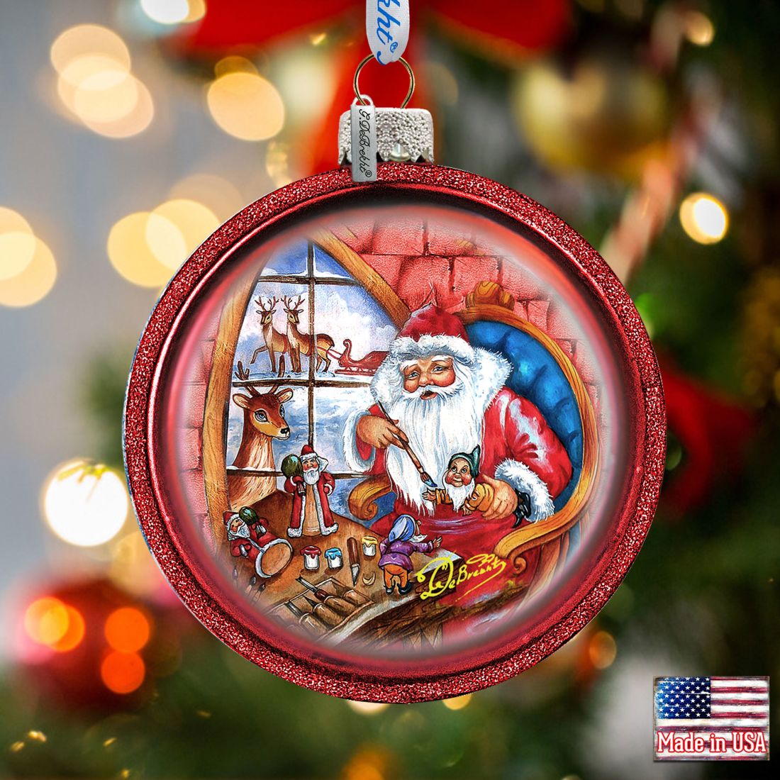 Santa Glass Ornament Set of 3 by G. DeBrekht - Christmas Santa Snowman Decor - 73310-B3