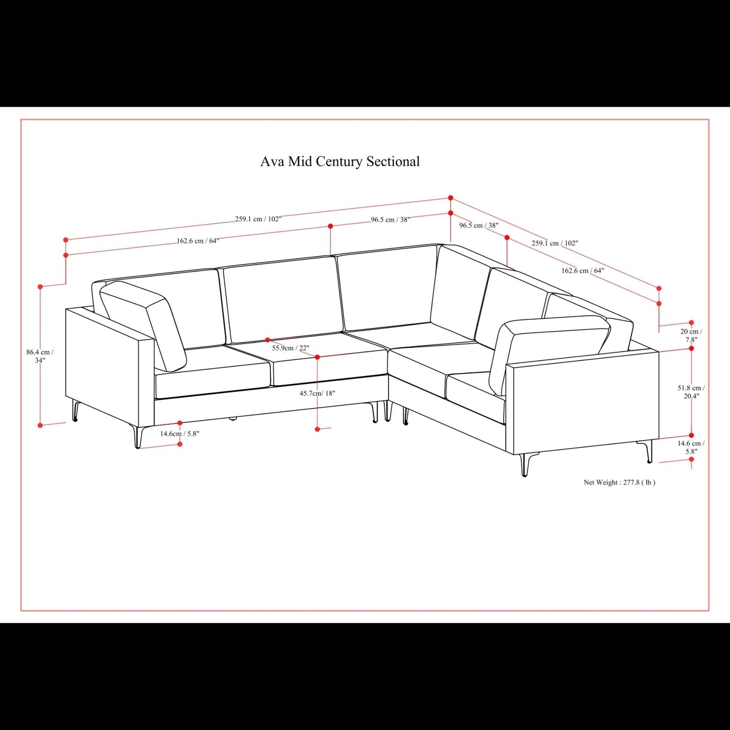 Ava - Mid Century Corner Sectional Sofa Handcrafted