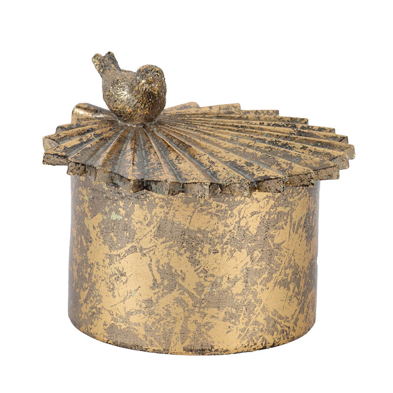 5.1x4.9x3.9' Circular Trinket Box With Bird