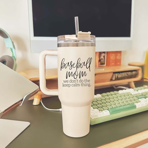 Baseball Mom 40oz Tumbler With Handle Straw Spill Proof Spout Travel Cup