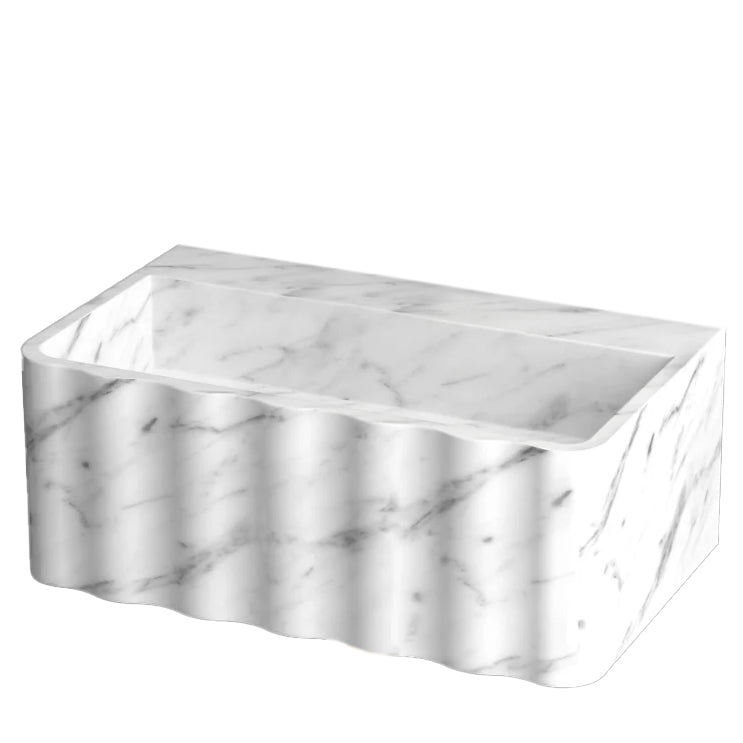 Carrara White Marble Wall-mount Bathroom Sink Fluted Front (W)16" (L)28" (H)10"