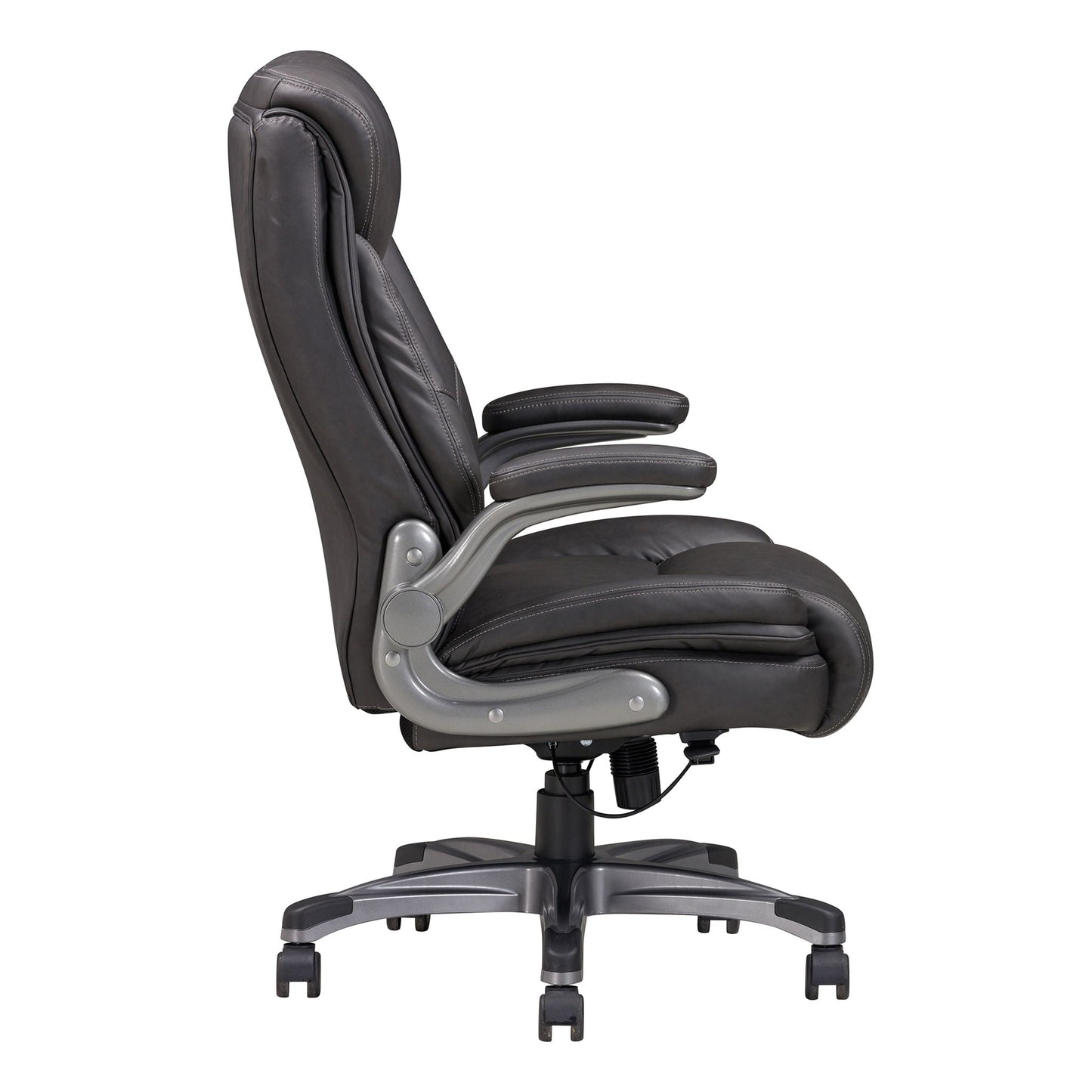 Bonded Leather Upholstered Office Chair With Adjustable Height And Armrest - Gray