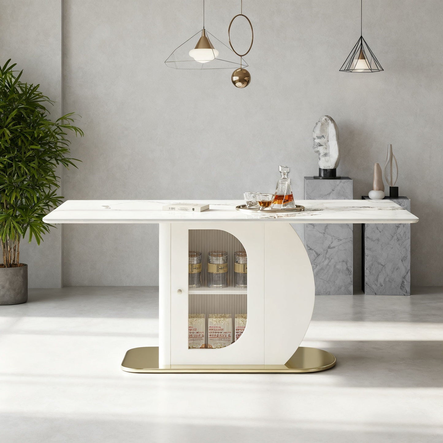 Dining Table For 4 - 6 People, Storage Shelf - White