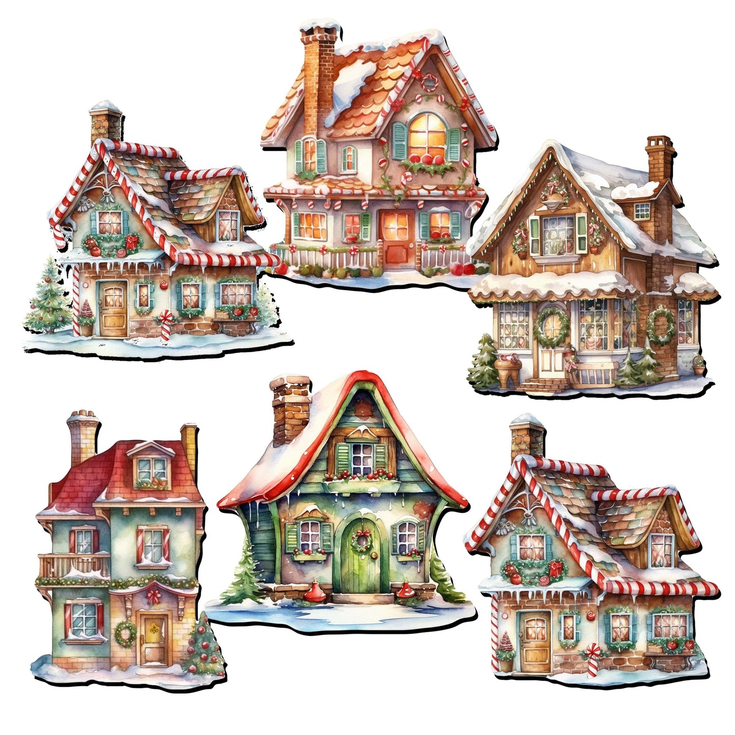 Dream Houses Decorative Eco Wood Magnets Set of 6 by G. Debrekht - Christmas Decor - 8090029G-S6