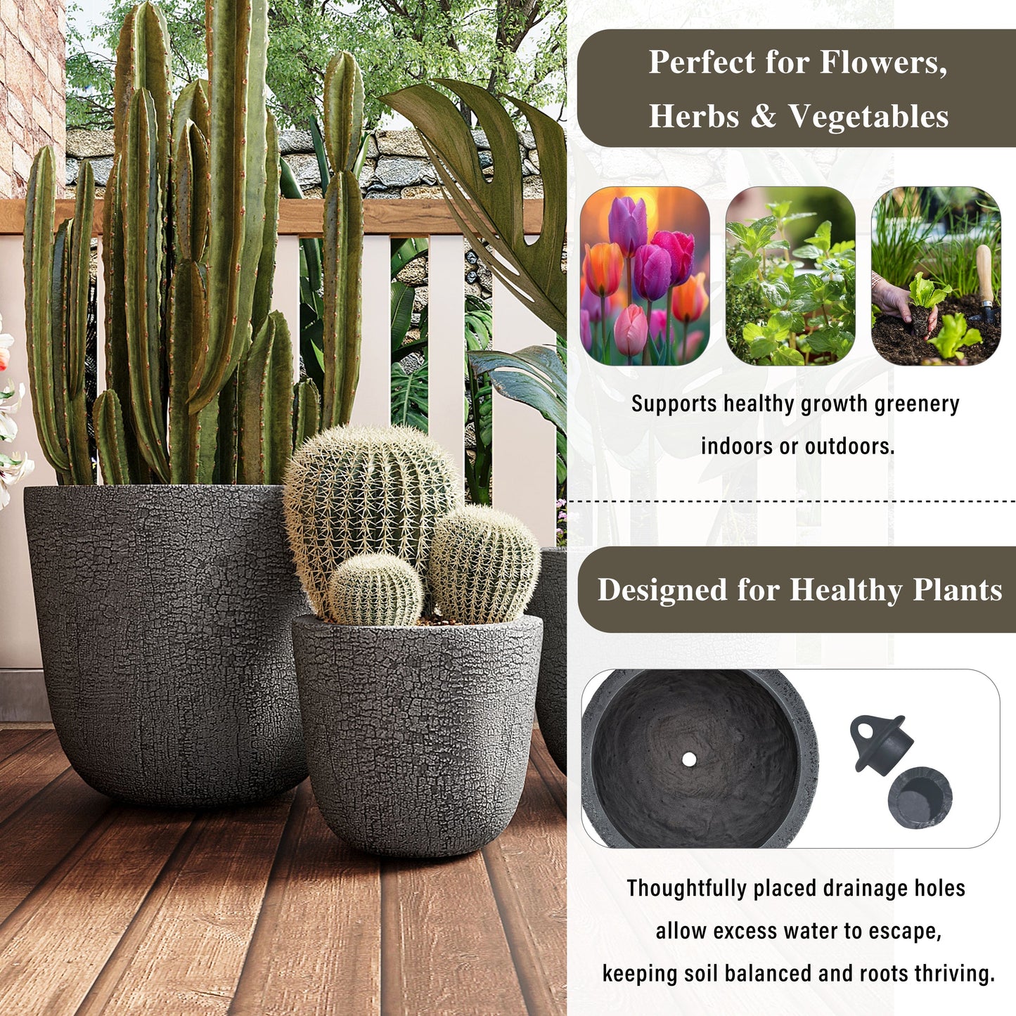 U_STYLE Lightweight MGO Planter Set of 3