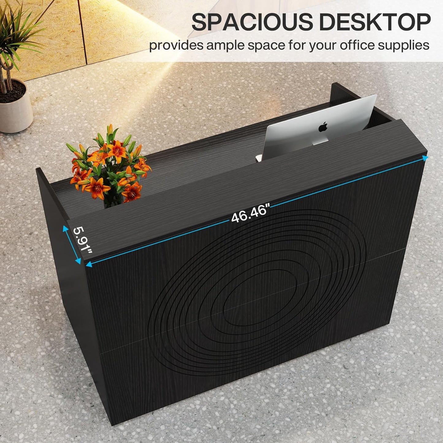 Modern Reception Desk, Front Desk Table With Cable Grommet & Privacy Panels