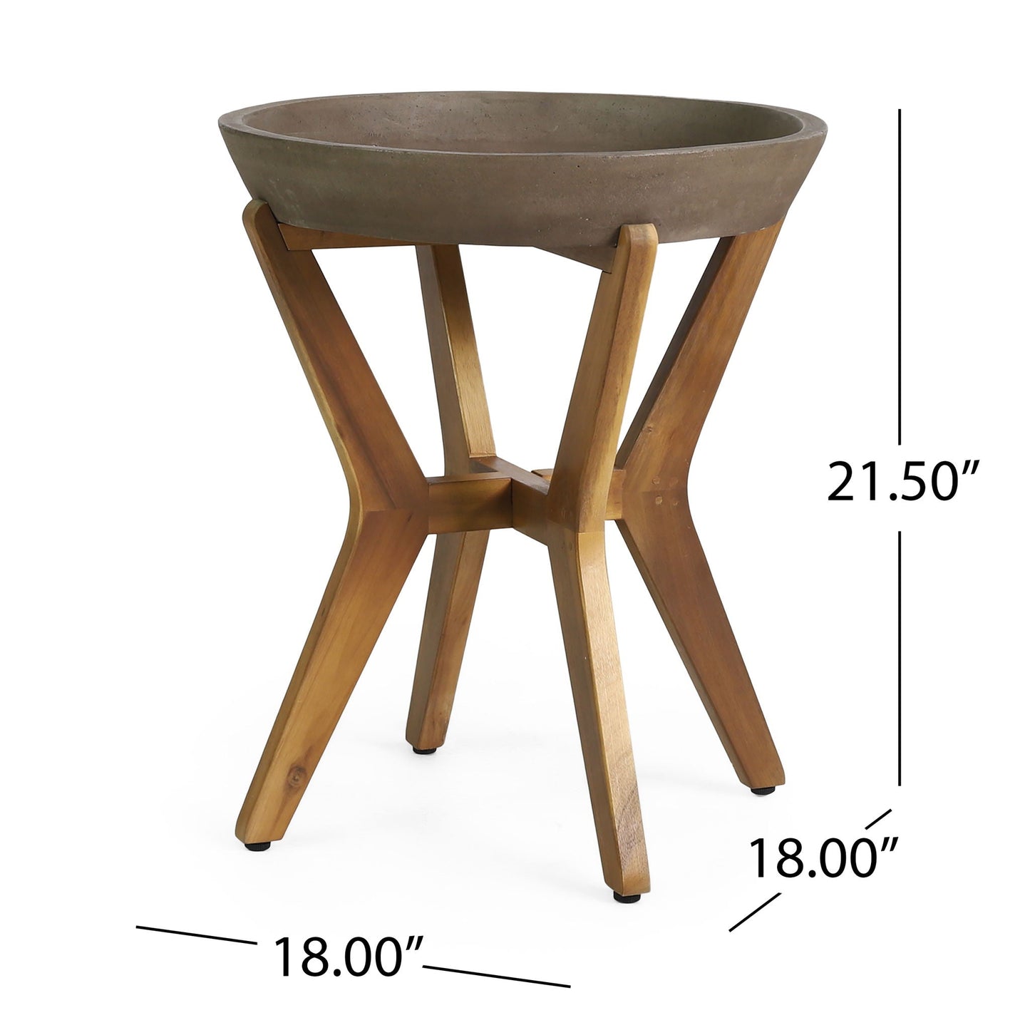 Yukon Contemporary Side Table with Lightweight Concrete Top and Acacia Wood Frame - Gray