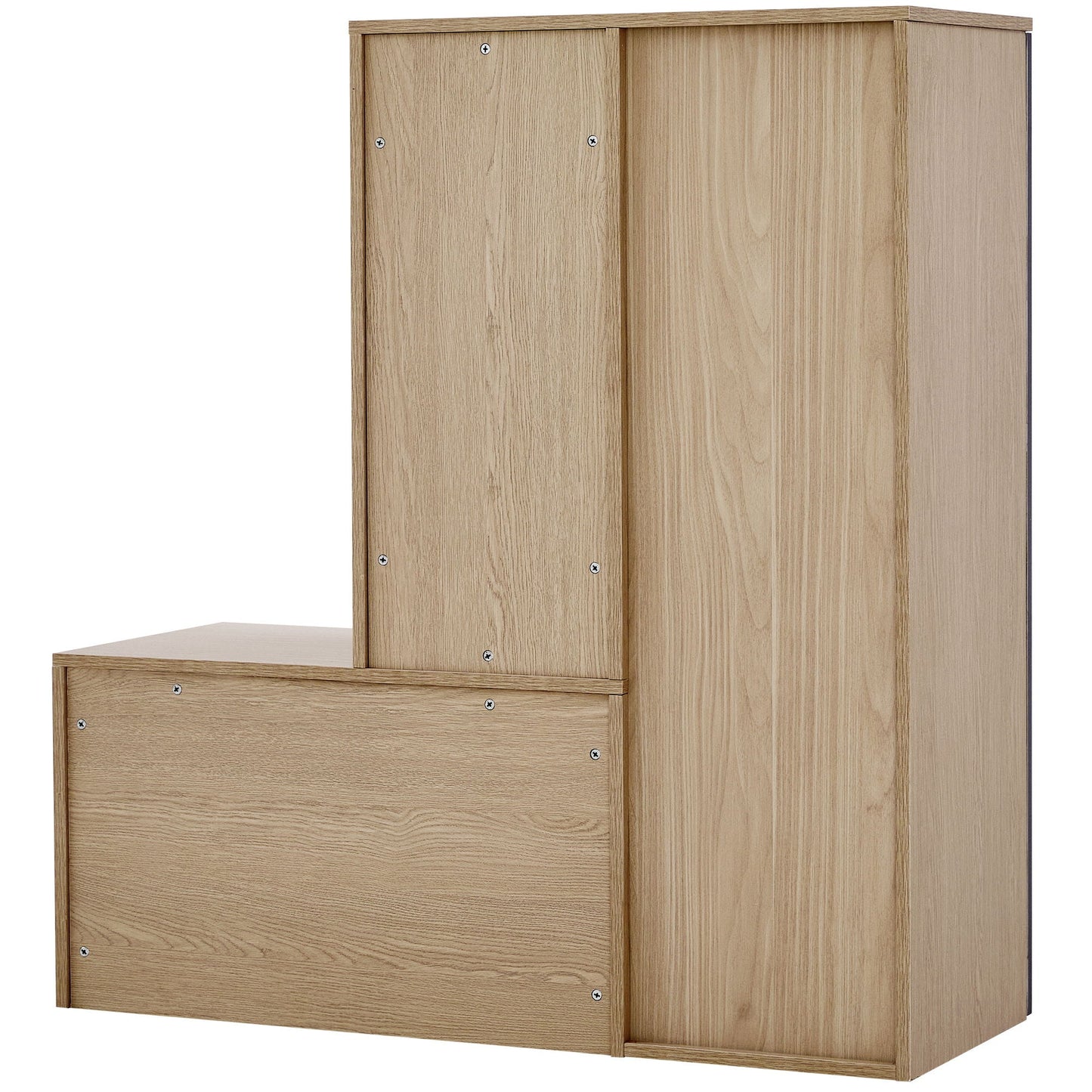 Modern Multi Functional Shoe Storage Bench & Cabinets With Adjustable Shelves - Gray / Natural Wood / White