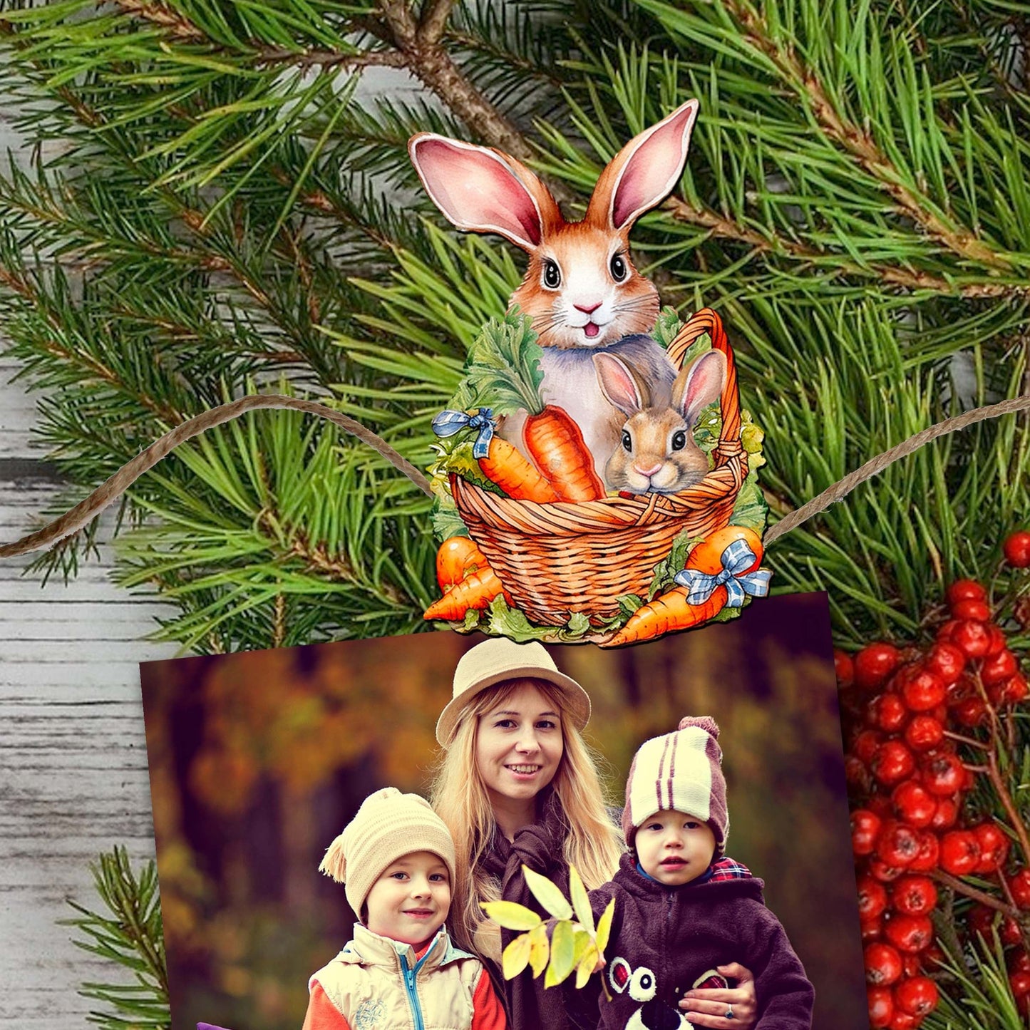 Eggs and Bunnies Clip-On Eco Wood Decorative Ornaments Set of 3 by G. Debrekht - Easter Decor - 8091057C-S3