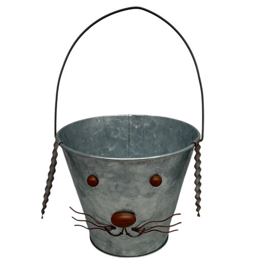 Galvanized Metal Bunny Design Bucket with Ears - Small