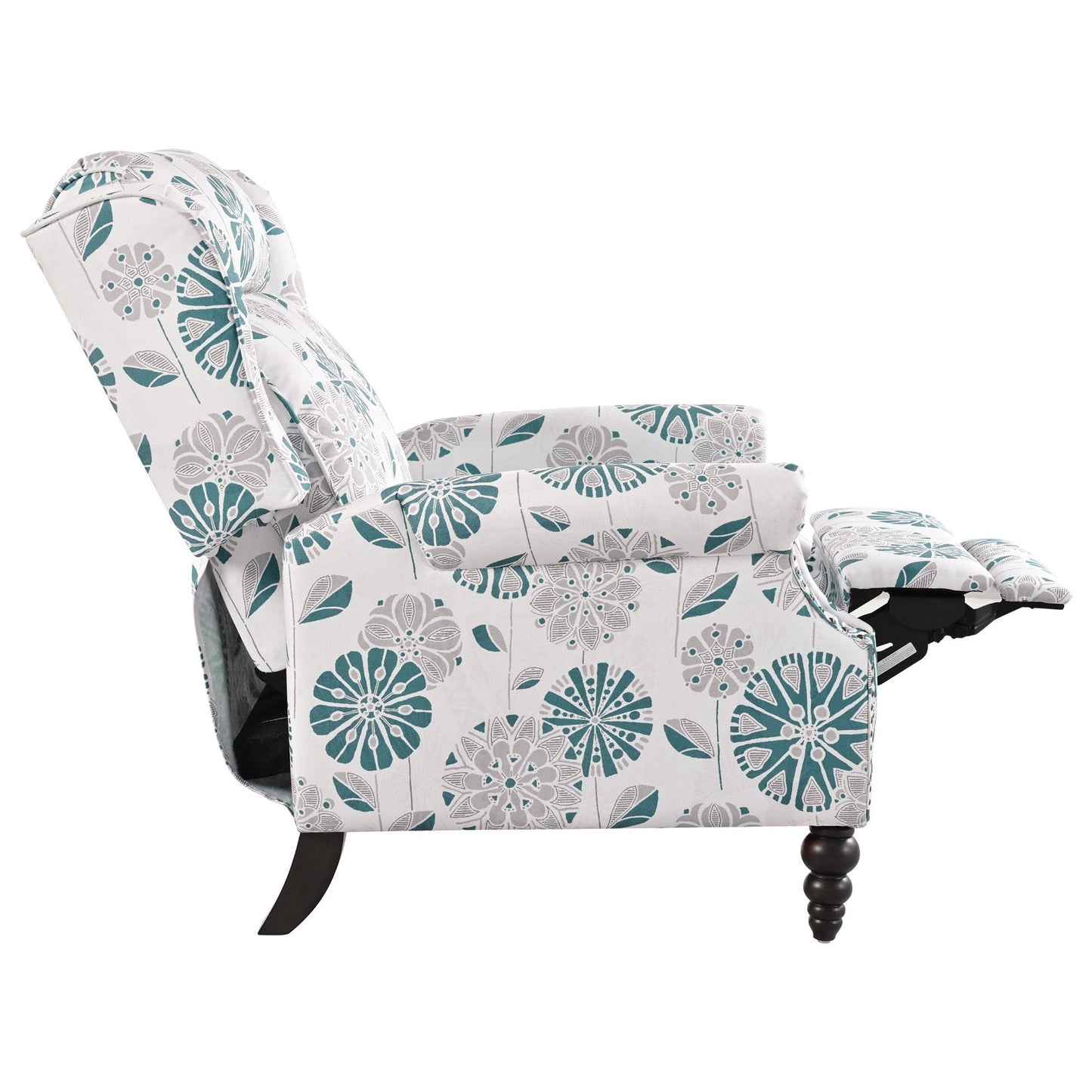 Push Back Recliner Chair Upholstered With Classic Wing Back And Solid Gourd-Shaped Legs