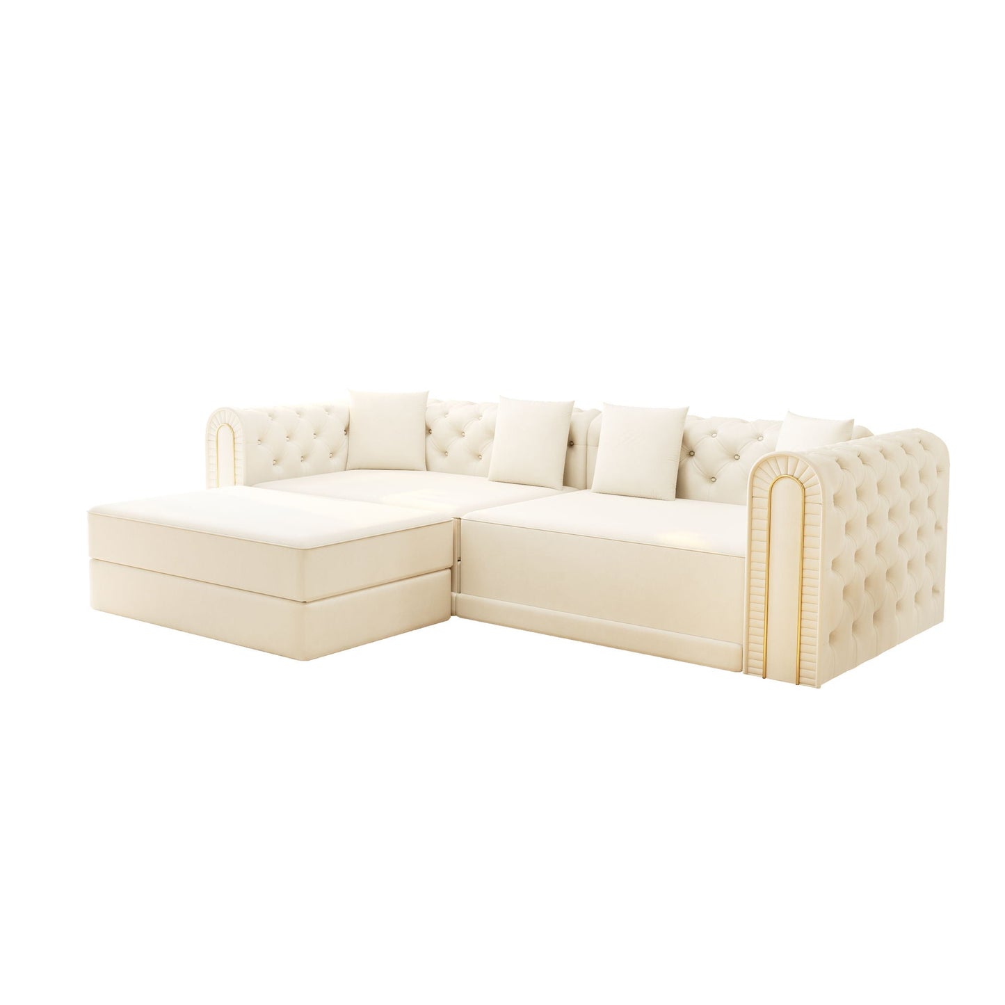 3-In-1 Convertible Sleeper Sofa With Movable Ottoman For Living Room