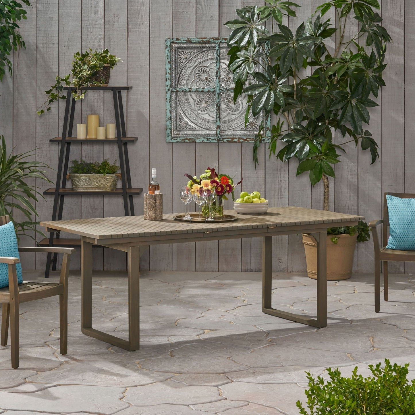 Outdoor Expandable Acacia Wood Dining Table With U-Shaped Leg