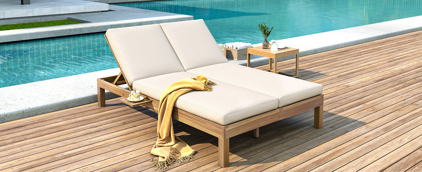 TREXM 5-Position Adjustable Backrest Double Chaise Lounge Outdoor