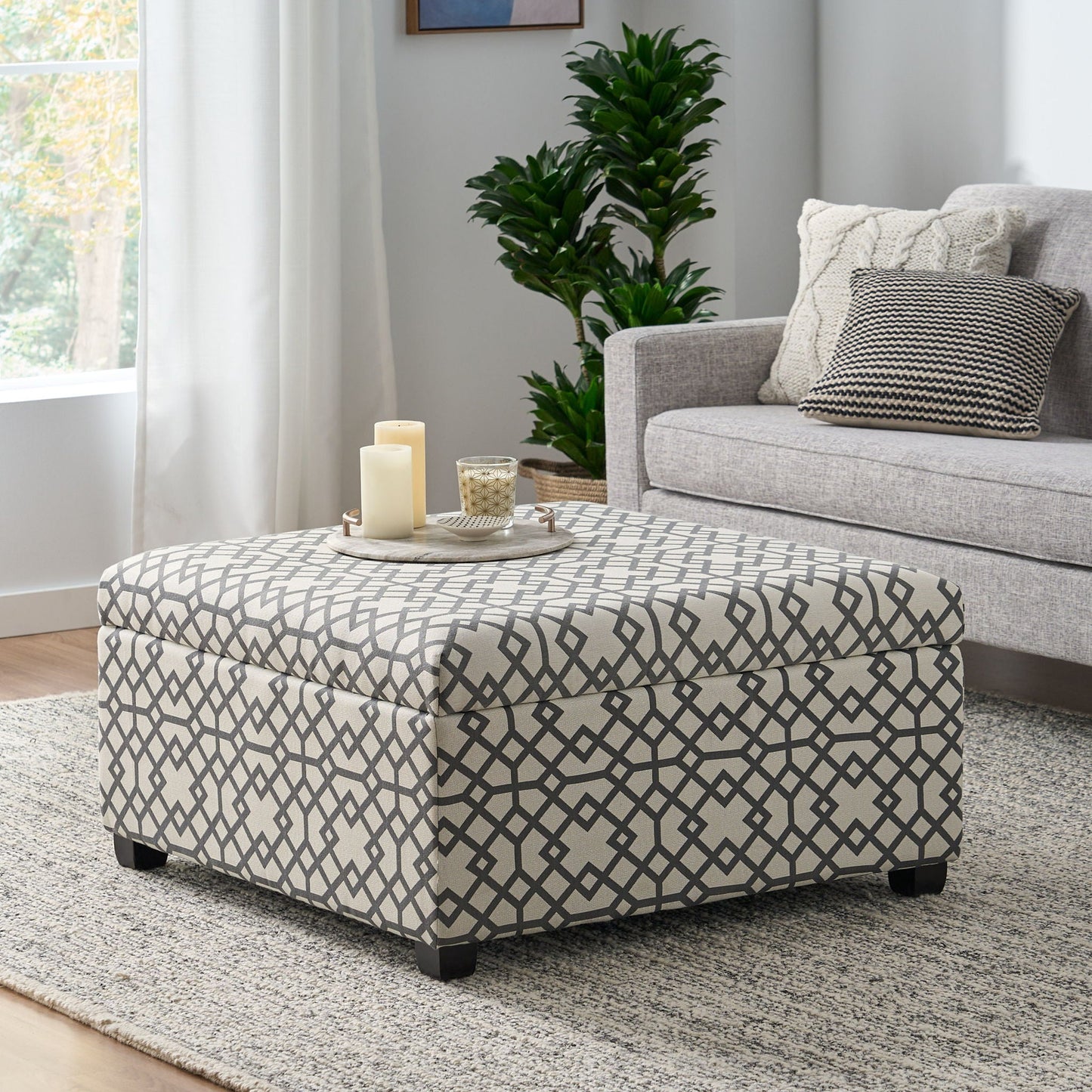 Richmond Storage Ottoman with Unique Pattern and Ample Storage - Gray
