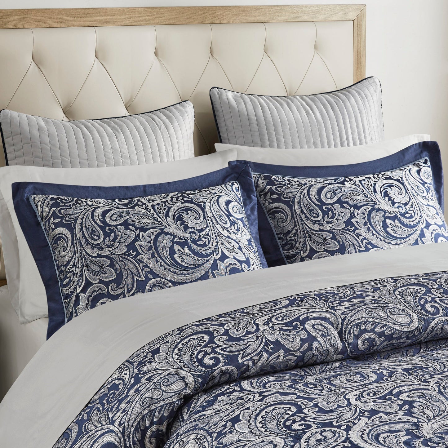 12 Piece Comforter Set with Cotton Bed Sheets Navy Cal King