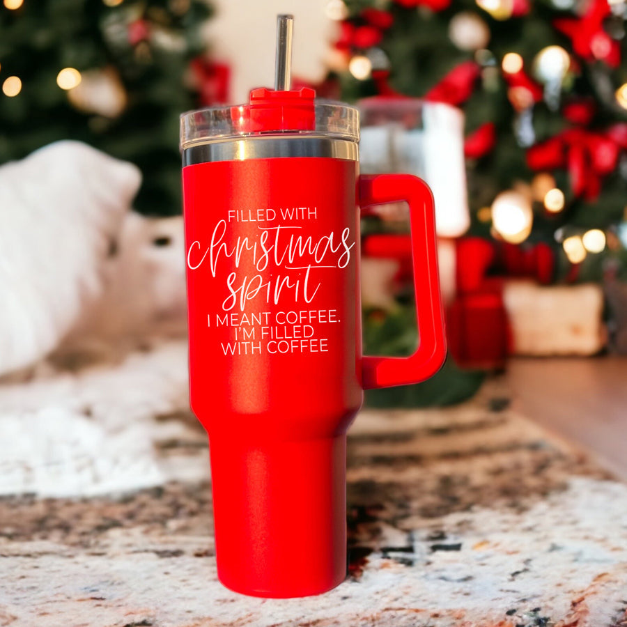 Christmas 40oz Insulated Tumbler Cup With Handle, Lid and Straw - Coffee Mug