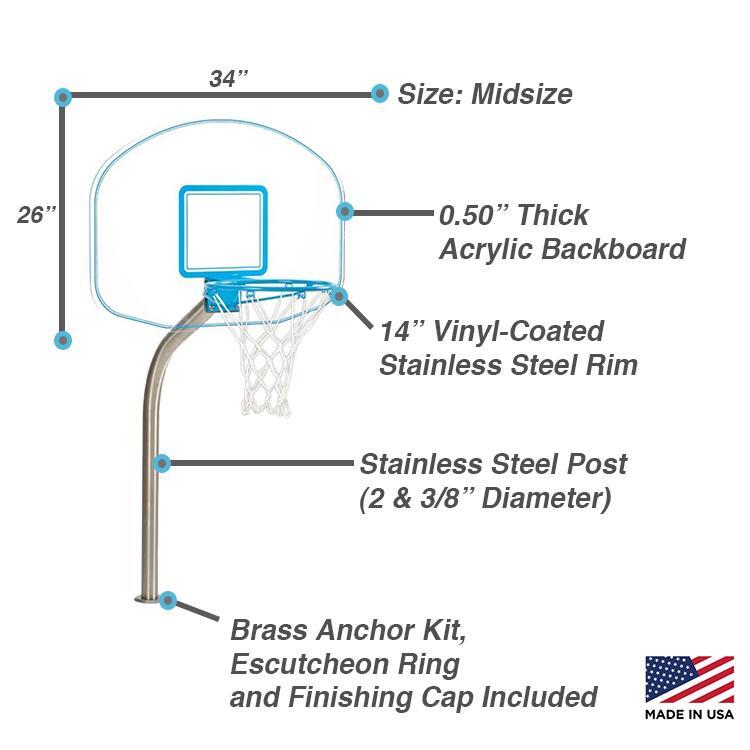 Dunn Rite Clear Hoop Jr. Deck-Mounted Pool Basketball Hoop (2 & 3/8" Post)