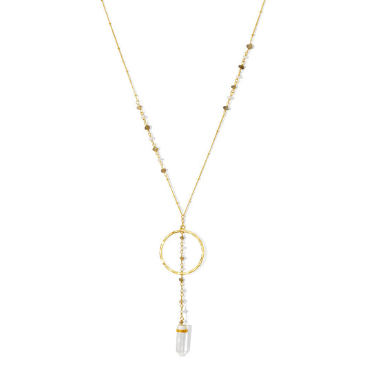 Clear Quartz Y Necklace Halo Crystal Pendant Gemstone Strand Layering