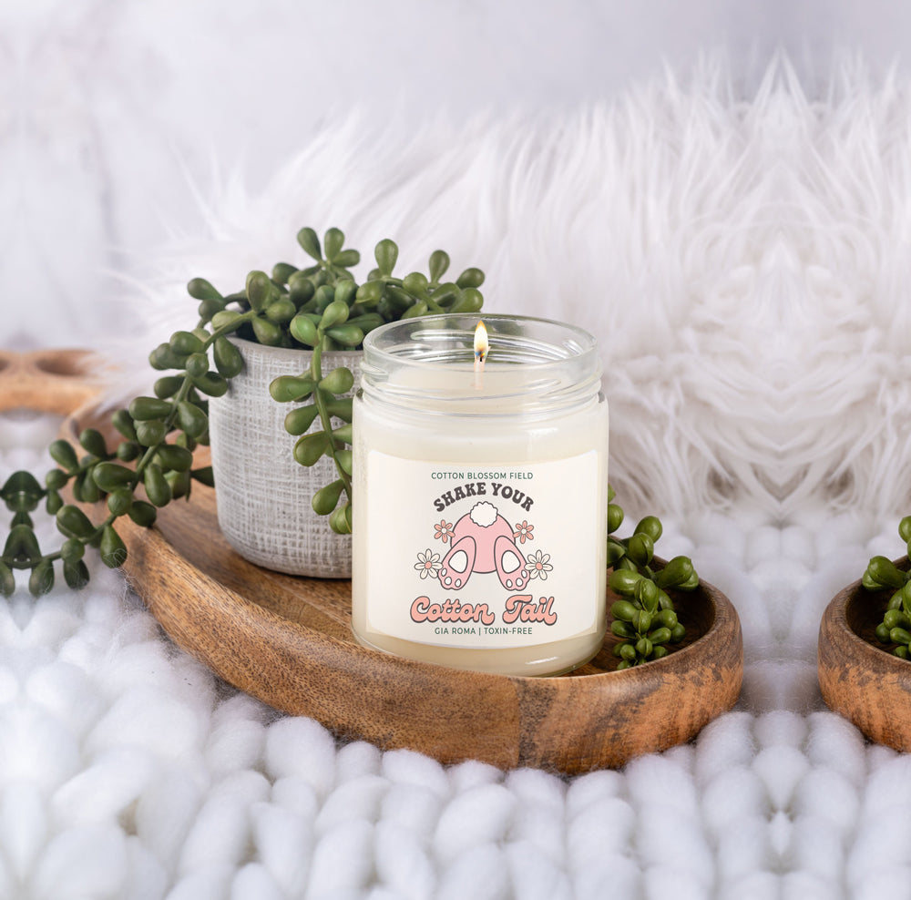 Cotton Blossom Candle - Fresh Lavender Cotton Scented Soy Candle, Home Spa
