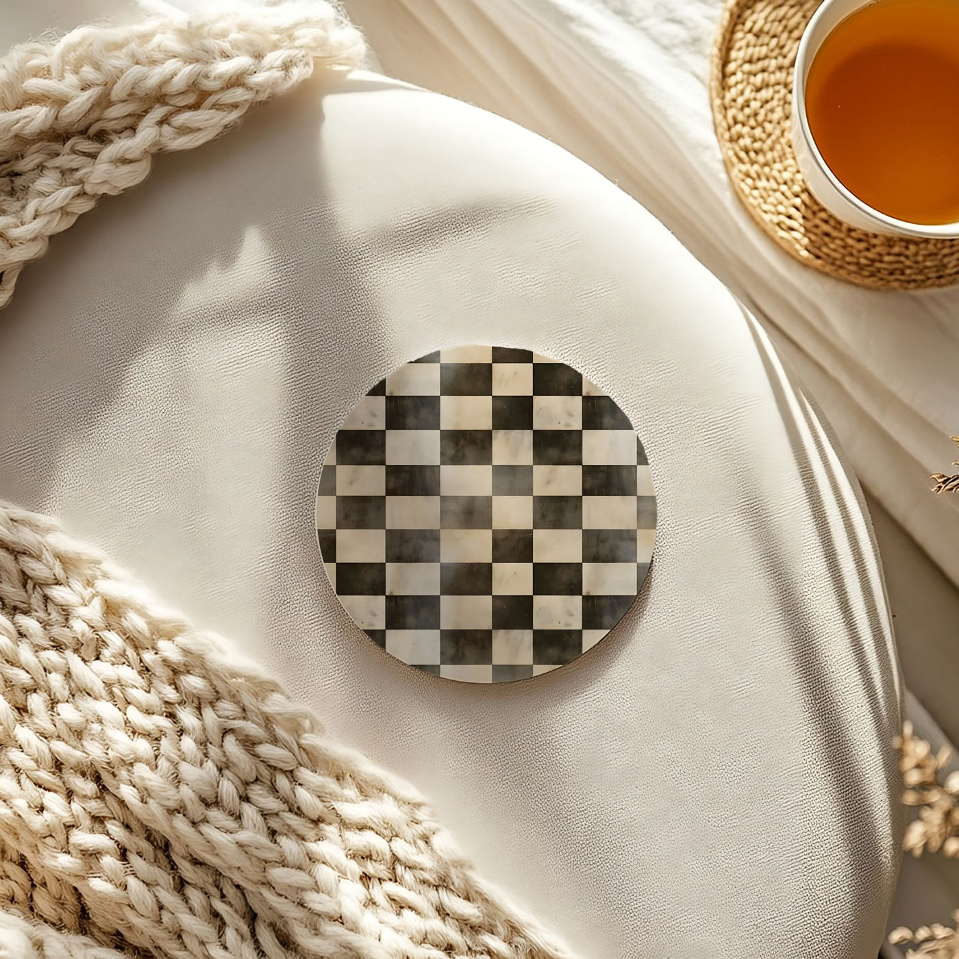Spring Ceramic Coasters Set of 4 Courtly Check Designs Absorbent Drink Coasters for Table Protection